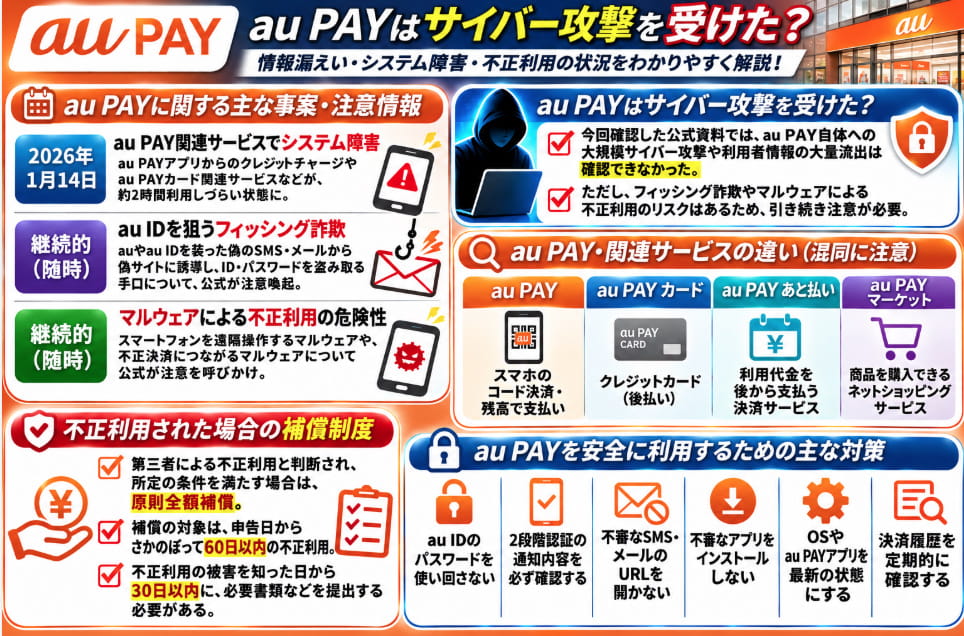 au PAYのサイバー攻撃・情報漏えい・不正利用を解説する図解
