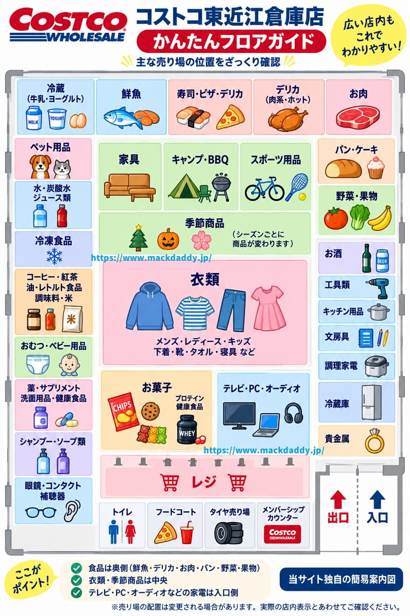 コストコ東近江倉庫店のフロアマップと売り場案内