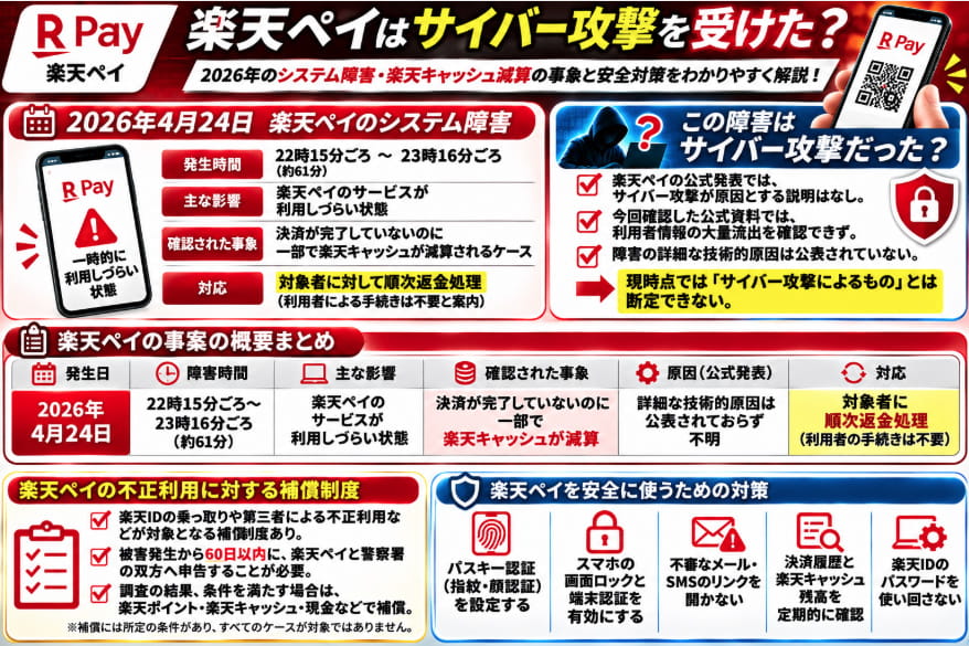 楽天ペイのサイバー攻撃・システム障害に関する比較図解