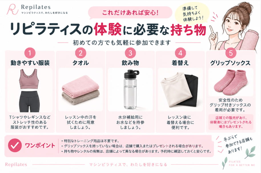 リピラティスの体験に必要な持ち物一覧