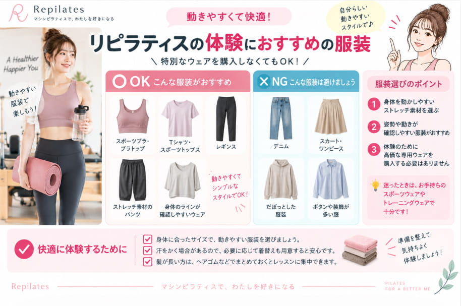 リピラティスの体験におすすめの服装と避けたい服装