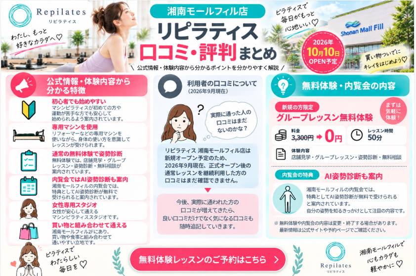 リピラティス 湘南モールフィル店の口コミ・評判まとめ