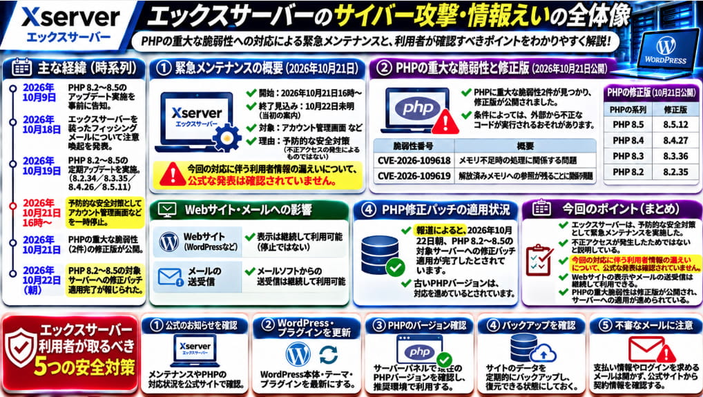 エックスサーバーの2026年10月の緊急メンテナンスとPHP重大脆弱性を解説